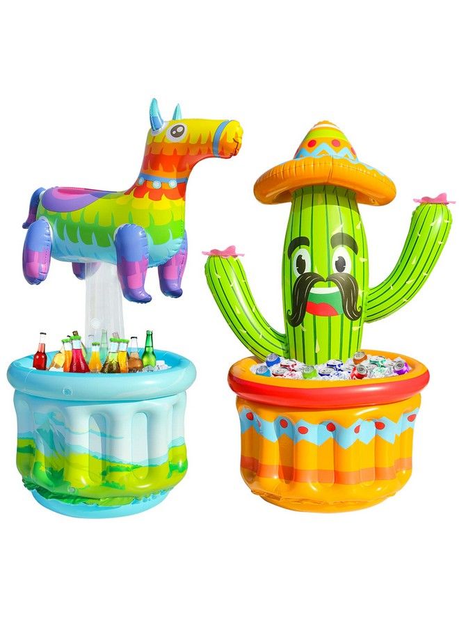 Parentswell 2 Pack 47.5 Inflatable Cooler Parentswell Cactus Cooler With Sombrero Hat And Alpaca Cooler Tropically Themed Party And Hawaiian Party Party Decorations Party Supplies For Pool Party - Image 2