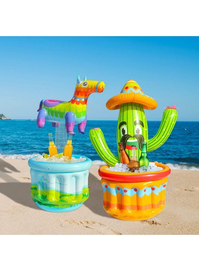 Parentswell 2 Pack 47.5 Inflatable Cooler Parentswell Cactus Cooler With Sombrero Hat And Alpaca Cooler Tropically Themed Party And Hawaiian Party Party Decorations Party Supplies For Pool Party - Image 3