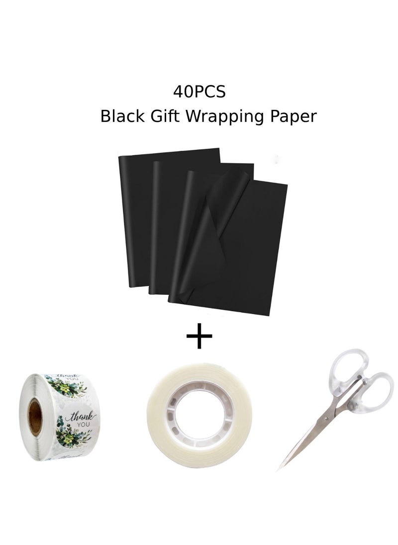 Urban Utility 40-Pack of Premium Black Tissue Paper Sheets - Large 50 x 70 cm Size, Perfect for Art Projects, Crafts, and Elegant Gift-Wrapping Creations  - Image 1
