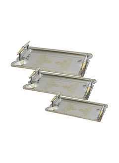 Generic Rectangular Serving Trays Set with Handles 3 Pieces Different Size and Gold  - Image 1