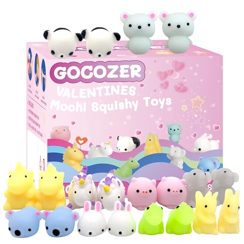 Gocozer 30 Packs Valentines Day Cards with Mochi Squishy Toys Mini Kawaii Stress Relief Squishy Toys Sets for Kids Valentines Day School Classroom Prizes Valentines Exchange Gifts - Image 1