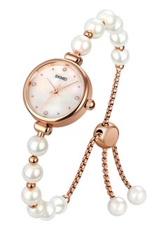 SKMEI Skmei Watches for Women Elegant Bracelet Set Rose Gold Rhinestone Wrist Watch with Natural Pearls Bangles Ladies Bracelet Watche white  - Image 1
