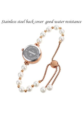 Skmei Watches for Women Elegant Bracelet Set Rose Gold Rhinestone Wrist Watch with Natural Pearls Bangles Ladies Bracelet Watche white - view 2