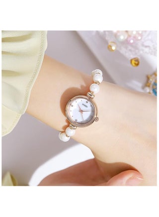 Skmei Watches for Women Elegant Bracelet Set Rose Gold Rhinestone Wrist Watch with Natural Pearls Bangles Ladies Bracelet Watche white - view 3