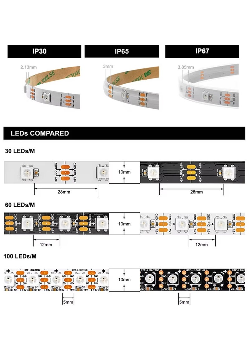 Generic - WS2812B Led Strip RGB Individually Addressable LED Strip DC 5V White PCB - Image 1