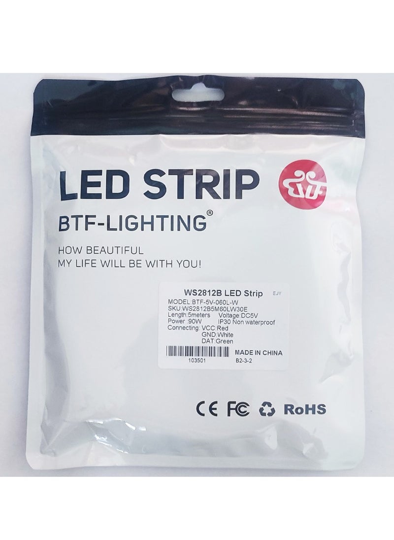 Generic - WS2812B Led Strip RGB Individually Addressable LED Strip DC 5V White PCB - Image 1