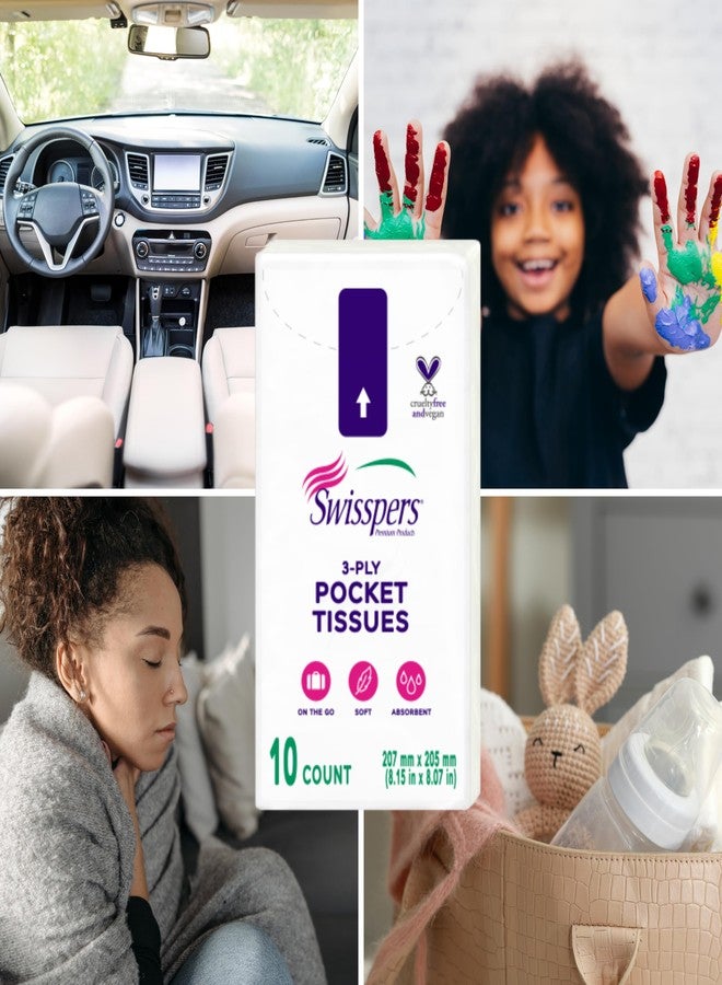 Swisspers Pocket Tissues, 3-Ply White Facial Tissues for Purse, Pocket, Car, Strong & Absorbent, 10 Tissues/Pack, 8 Packs (80 Tissues Total) - Image 5