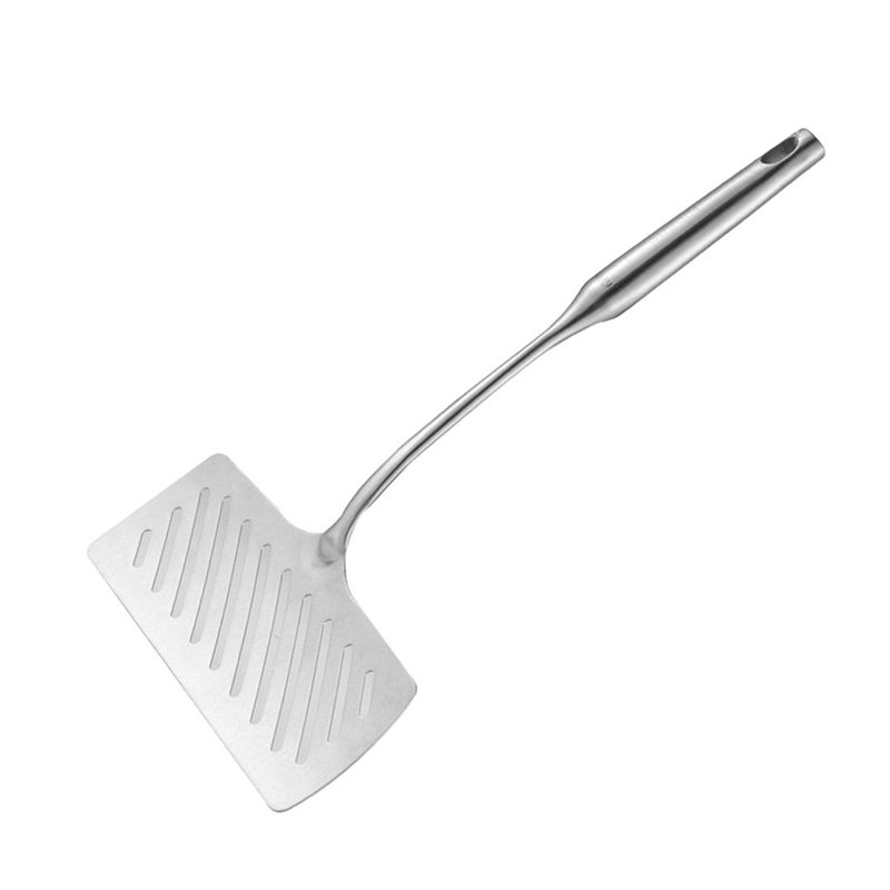 Steak Spatula Wide Stainless Steel Shovel Slotted Fried Fish Steak Spatula with Long Handle Grilling Turner for Burgers Fish  BBQsilver