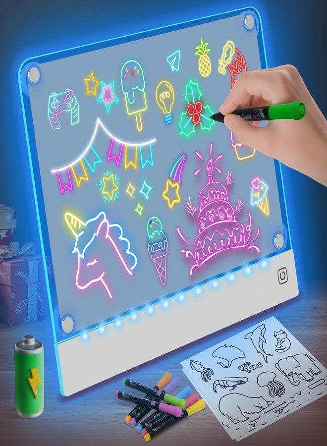 YONHAN Rechargeable LED Drawing Board for Kids with 7 Colors, Magnetic LED Note Lumi Board with 4 Magnets and Invisible Stand, Light up Acrylic Dry Erase Board Gift Toy for Kids/Girls - Image 1