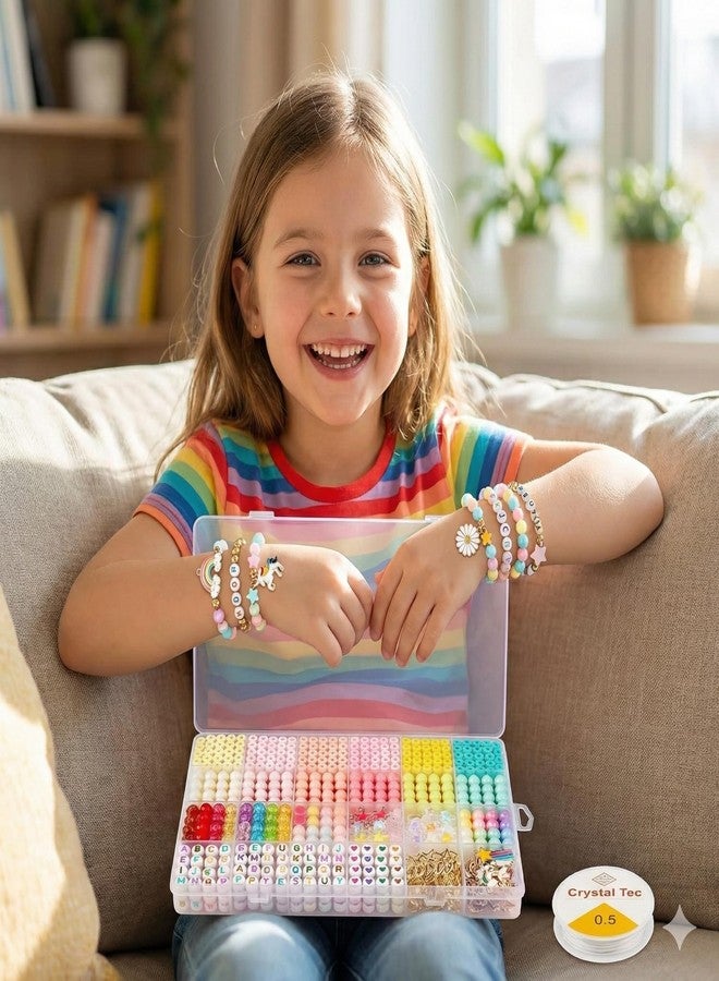 YIFELY Unicorn Bracelet Making Kit for Girls – DIY Jewelry Craft Set with Pastel Pony Beads, Alphabet Letters, Gold Enamel Charms, Crystal Beads & Elastic String – Best Arts & Crafts Gift for Kids Ages 6-12 - Image 3