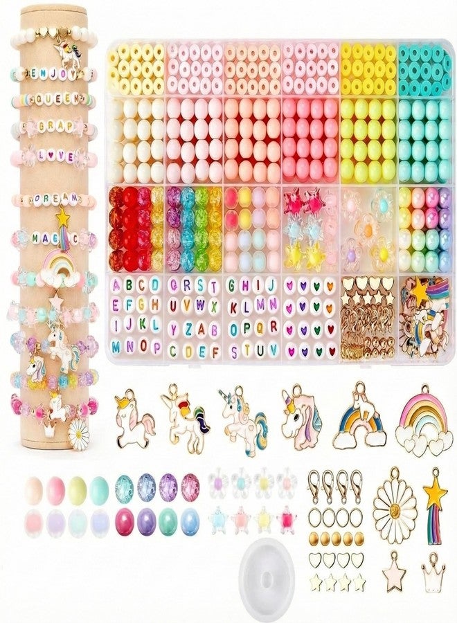 YIFELY Unicorn Bracelet Making Kit for Girls – DIY Jewelry Craft Set with Pastel Pony Beads, Alphabet Letters, Gold Enamel Charms, Crystal Beads & Elastic String – Best Arts & Crafts Gift for Kids Ages 6-12 - Image 1