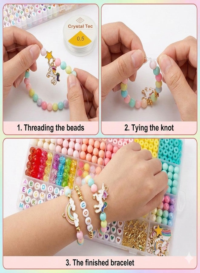 YIFELY Unicorn Bracelet Making Kit for Girls – DIY Jewelry Craft Set with Pastel Pony Beads, Alphabet Letters, Gold Enamel Charms, Crystal Beads & Elastic String – Best Arts & Crafts Gift for Kids Ages 6-12 - Image 5