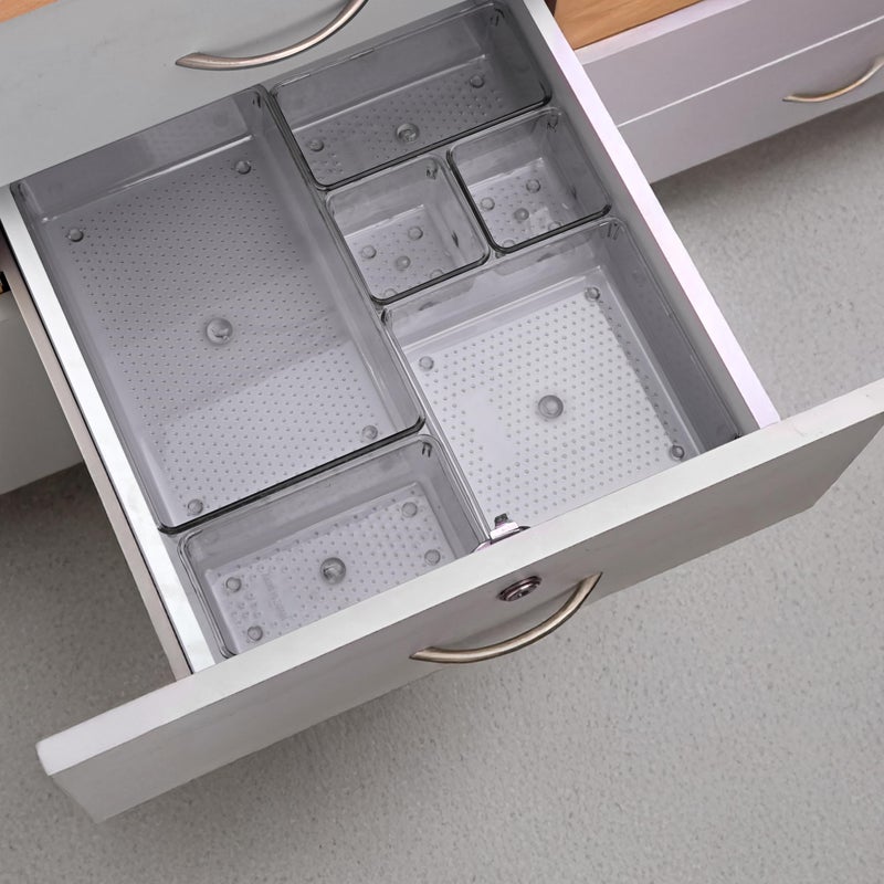 Kuber Industries Kuber Industries Acrylic Set of 50 Transparent Cosmetic Organizer Tray | Drawers Organisers for Kitchen, Office and Bathroom Vanity Makeup | Stationery Storage Drawer Divider Tray | Black  - Image 2