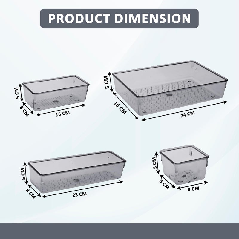 Kuber Industries Kuber Industries Acrylic Set of 50 Transparent Cosmetic Organizer Tray | Drawers Organisers for Kitchen, Office and Bathroom Vanity Makeup | Stationery Storage Drawer Divider Tray | Black  - Image 3