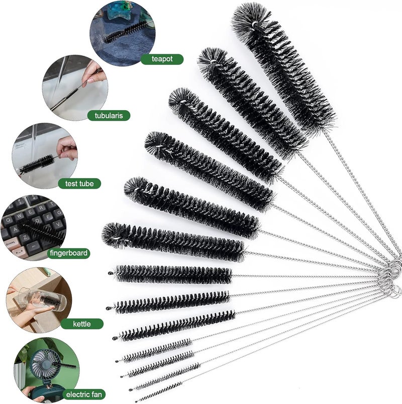 CiaraQ Bottle Cleaning Brushes, 8 Inch Nylon Tube Brush Set, Cleaner for Narrow Neck Bottles Cups with Hook, Set of 13pcs. Black Multi-use qualified quality - Image 5
