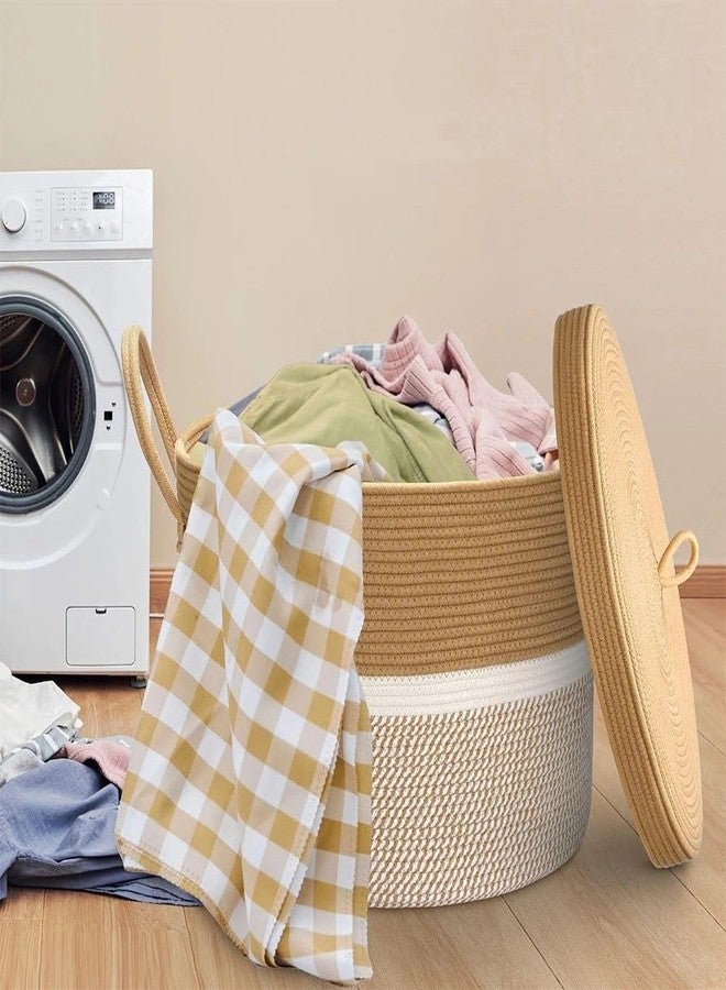 HOME FIESTA THE FIRST HOME DECOR Storage Basket with Lid, Cotton Rope Storage Baskets, Laundry Hamper, Toy Bin, for Toys Towels Blankets Storage in Living Room Baby Nursery (LD5) - Image 3