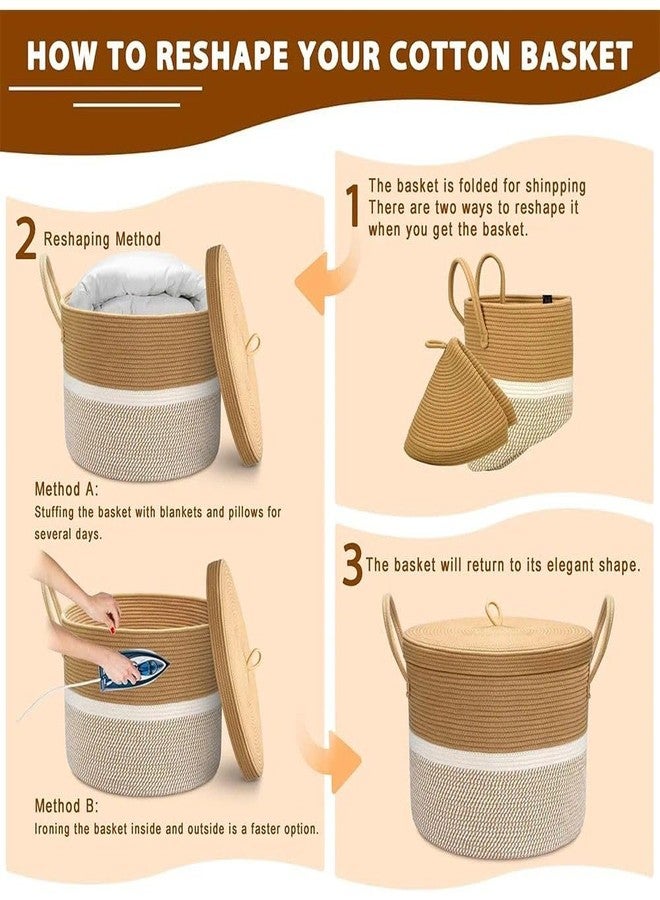HOME FIESTA THE FIRST HOME DECOR Storage Basket with Lid, Cotton Rope Storage Baskets, Laundry Hamper, Toy Bin, for Toys Towels Blankets Storage in Living Room Baby Nursery (LD5) - Image 5