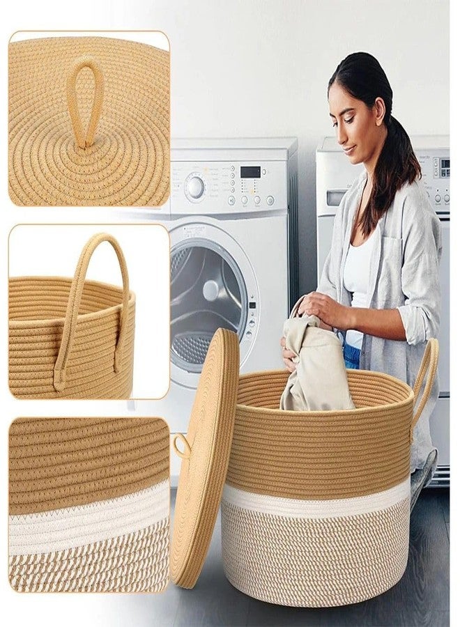 HOME FIESTA THE FIRST HOME DECOR Storage Basket with Lid, Cotton Rope Storage Baskets, Laundry Hamper, Toy Bin, for Toys Towels Blankets Storage in Living Room Baby Nursery (LD5) - Image 2