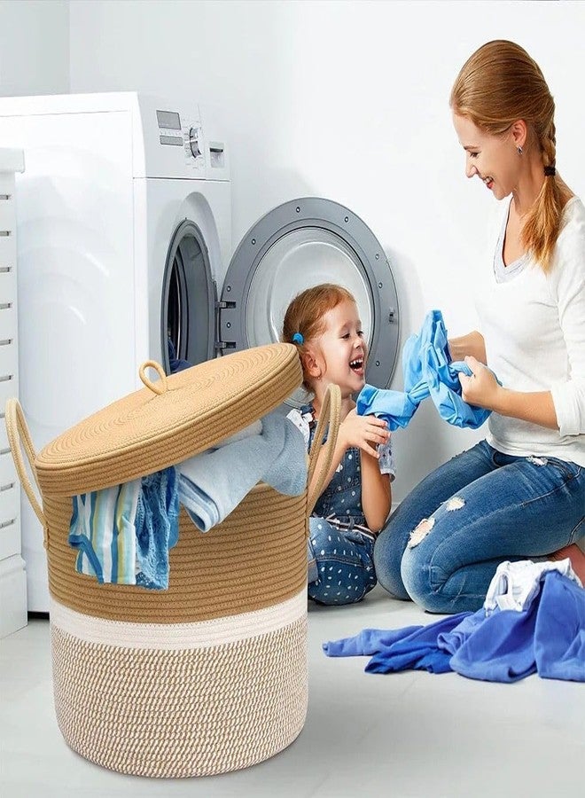 HOME FIESTA THE FIRST HOME DECOR Storage Basket with Lid, Cotton Rope Storage Baskets, Laundry Hamper, Toy Bin, for Toys Towels Blankets Storage in Living Room Baby Nursery (LD5) - Image 4