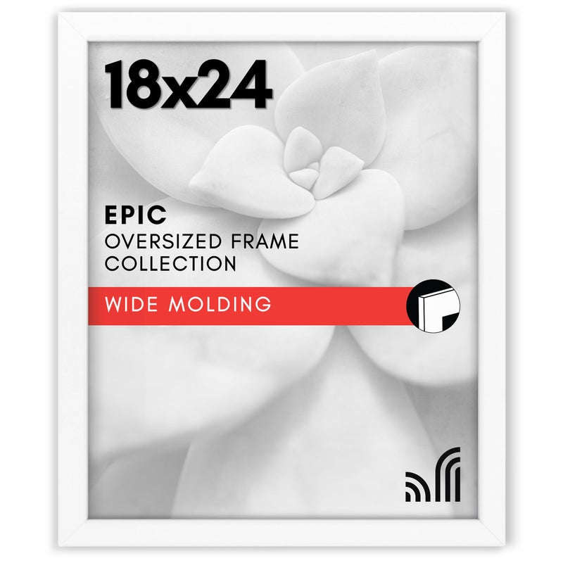 Americanflat 18x24 Poster Frame with Polished Plexiglass  White Picture Frame  Wide Photo Frames Made of Engineered Wood for Vertical or Horizontal Wall Display  Epic Collection  White - Image 1