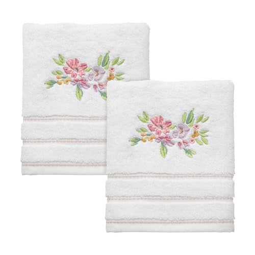 Izod - Hand Towels, Soft & Absorbent Cotton, Floral Bathroom Decor, Set of 2 (Catalina Collection, White) - Image 1