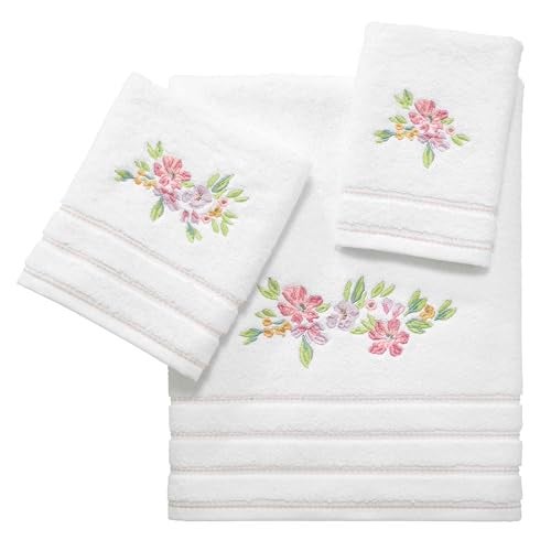 Izod - Hand Towels, Soft & Absorbent Cotton, Floral Bathroom Decor, Set of 2 (Catalina Collection, White) - Image 2