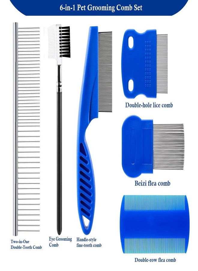 Liyujuping 6 Pack Pets Grooming Comb Set, Flea Comb Set for Cats & Dogs, Professional Grooming Accessories for Pet, Flea Brush & Double Sided Tear Stain Remover - Image 2