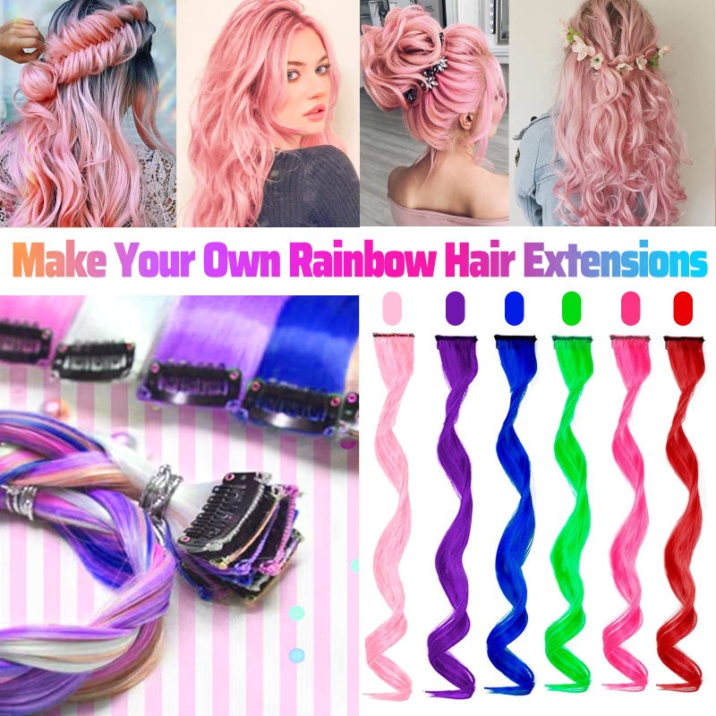 GPOVVIMX 12 PCS Pink Hair Extensions Clip in, Curly Wavy Colored Extension for Kids Girls - Party Highlights Synthetic Hairpiece 17 inch - Image 2
