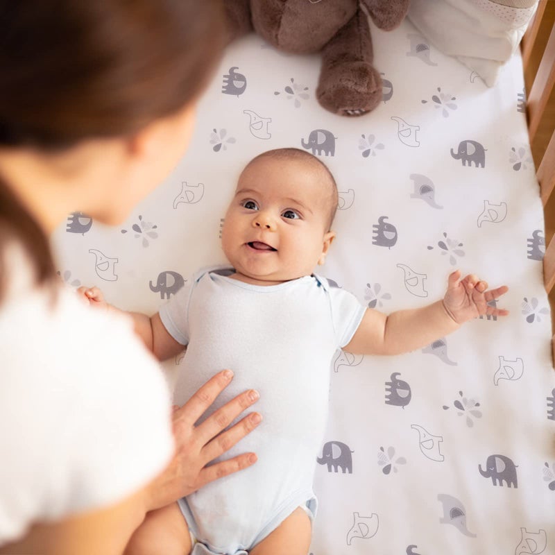 JISEN مجموعة سرير الأطفال 4 قطع من JISEN للفتيات والفتيان - مجموعة لحاف سرير ناعمة مع لحاف، شريحة، غطاء وسادة، تنورة فيل رمادي - Image 5