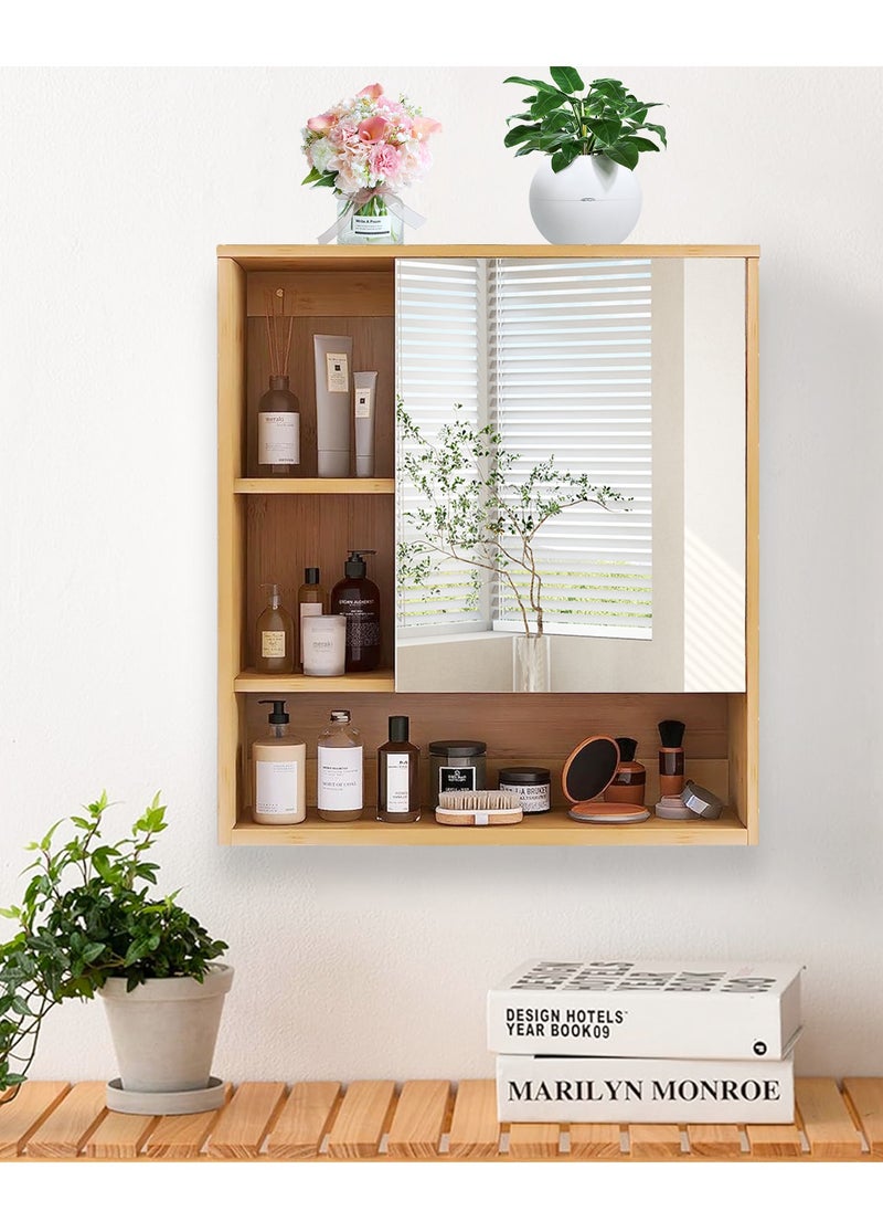 Generic Bathroom Cabinet Wall Mounted with Mirror Bamboo Medicine Cabinet Over the Toilet Storage Organizer Space Saver Medicine Cabinet with Door and Adjustable Shelves for Kitchen Laundry Room Natural  - Image 3