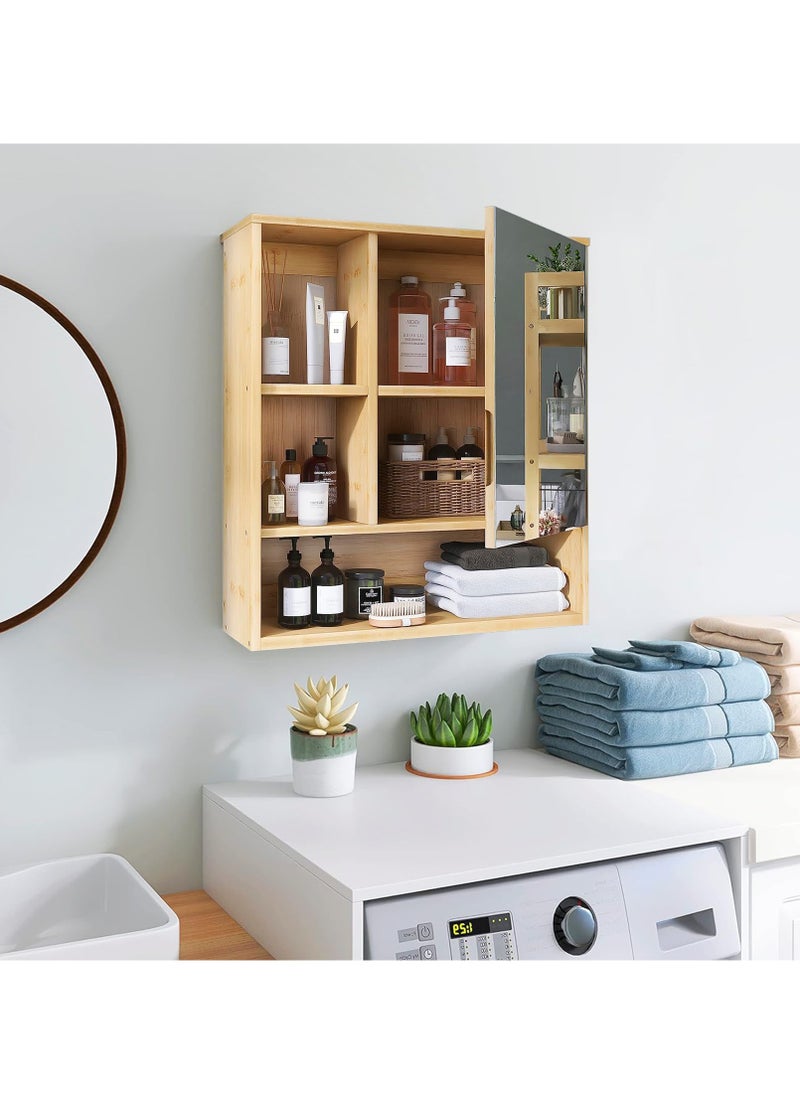 Generic Bathroom Cabinet Wall Mounted with Mirror Bamboo Medicine Cabinet Over the Toilet Storage Organizer Space Saver Medicine Cabinet with Door and Adjustable Shelves for Kitchen Laundry Room Natural  - Image 5