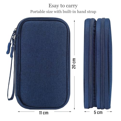 WISHKEY Cable Organizer Pouch for Travel | Double Layer Electronic Accessories Bag for Cables, Charger, Power Bank, Earphones, USB, Hard Drive | Durable Nylon Tech Organizer with Mesh Pockets (Blue) - Image 3