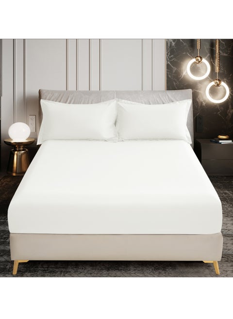 Bedding Fitted Sheet - Fits 180x200 Cm For King Bed - 3 Pcs (1 Fitted Sheet and 2 Pillowcases) - 35 Cm Deep Pocket - Solid Bed Sheet