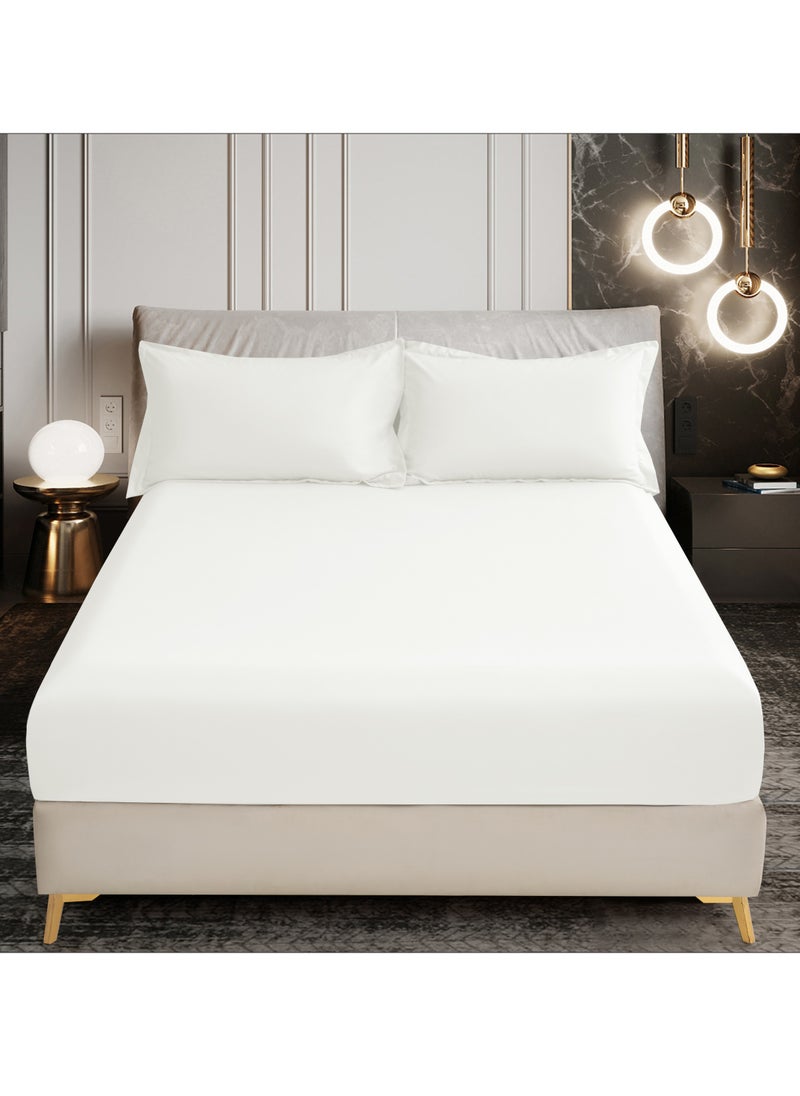Donetella - Bedding Fitted Sheet - Fits 180x200 Cm For King Bed - 3 Pcs (1 Fitted Sheet and 2 Pillowcases) - 35 Cm Deep Pocket - Solid Bed Sheet - Image 1