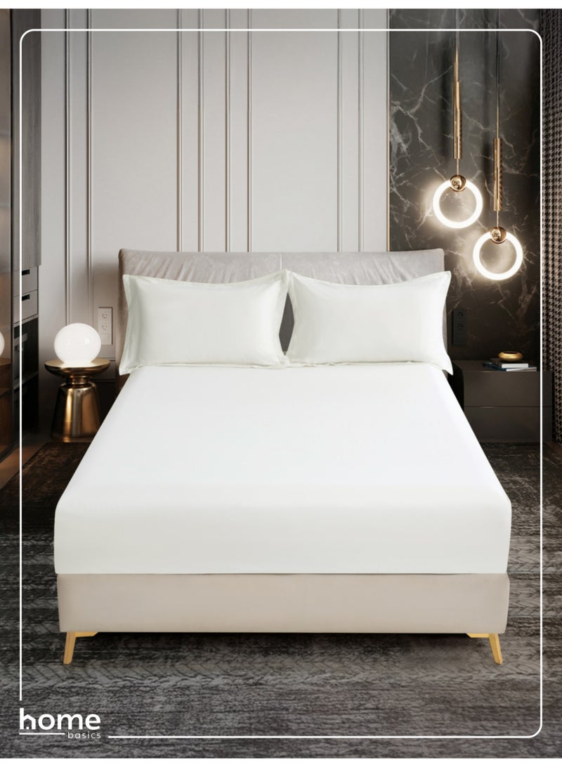 Donetella Bedding Fitted Sheet - Fits 180x200 Cm For King Bed - 3 Pcs (1 Fitted Sheet and 2 Pillowcases) - 35 Cm Deep Pocket - Solid Bed Sheet - Image 1