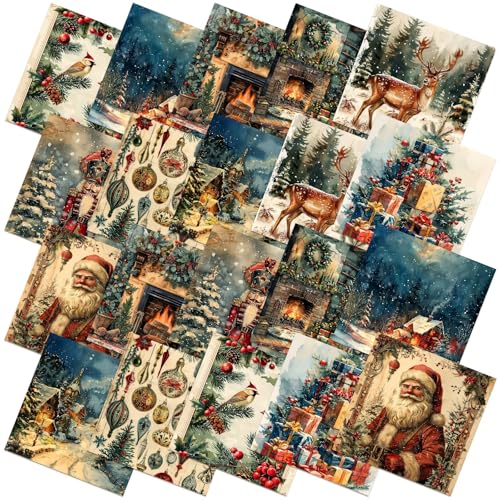 Hahafelt 10 Pcs Vintage Winter Quilting Fabrics by The Yard 20 x 20 Inch Square Nutcracker Santa Claus Square Quarter Fat Rustic Reindeer Fabrics Sewing Precut Patchwork for DIY Craft Party Decor - Image 1