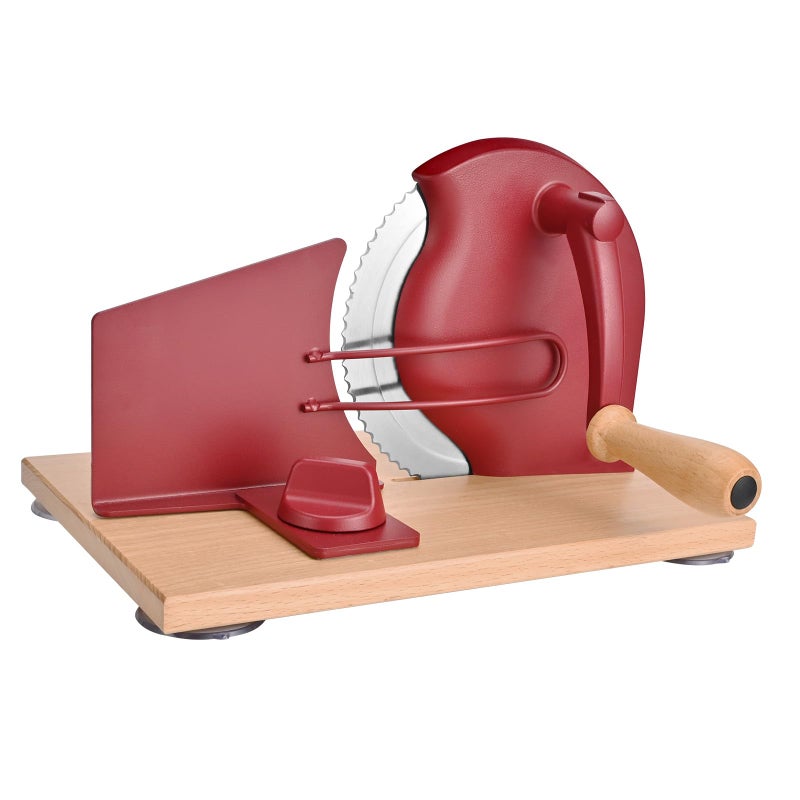 SOWKIPE Manual Bread Slicer with Hand Crank, Classic Home Bread Slicer for Homemade Sourdough, Rotary Slicer with Adjustable Thickness, Premium Stainless Steel & Powerful Suction Cups (Red) - Image 1