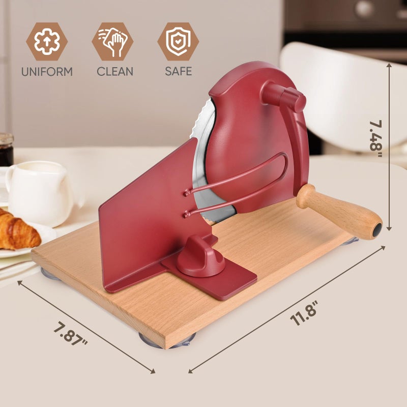 SOWKIPE Manual Bread Slicer with Hand Crank, Classic Home Bread Slicer for Homemade Sourdough, Rotary Slicer with Adjustable Thickness, Premium Stainless Steel & Powerful Suction Cups (Red) - Image 5