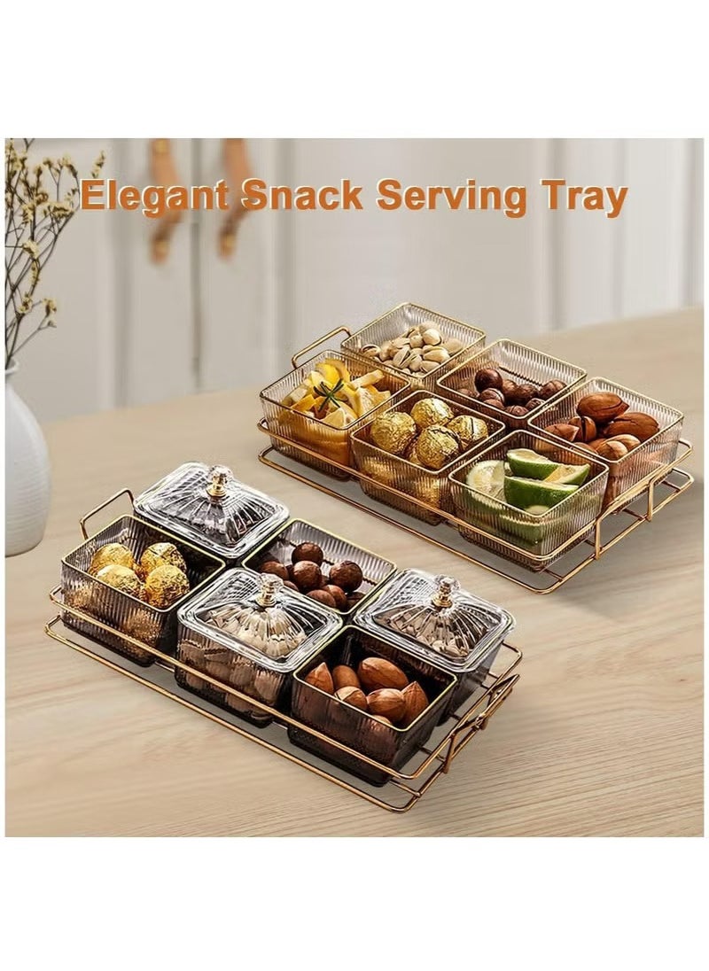 Arabest - Snack Serving Tray with Lid 6 Clear Candy and Nut Serving Container set with Metal Rack, Plastic Appetizer Platter Relish Storage Organizer Plate Food Display Bowls for Vegetables Candy Fruit Dips - Image 1