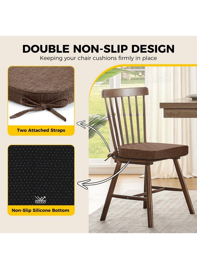 downluxe downluxe Indoor Chair Cushions for Dining Chairs, Soft and Comfortable Textured Foam Kitchen Chair Pads with Ties and Non-Slip Backing, 16" x 16" x 2", Brown, 6 Pack  - Image 4