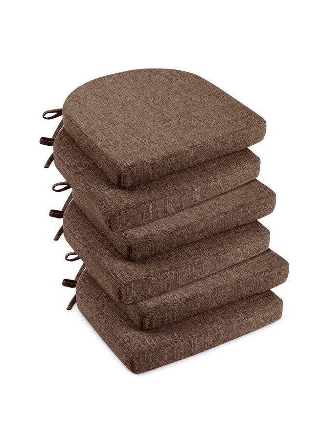 downluxe downluxe Indoor Chair Cushions for Dining Chairs, Soft and Comfortable Textured Foam Kitchen Chair Pads with Ties and Non-Slip Backing, 16" x 16" x 2", Brown, 6 Pack  - Image 1
