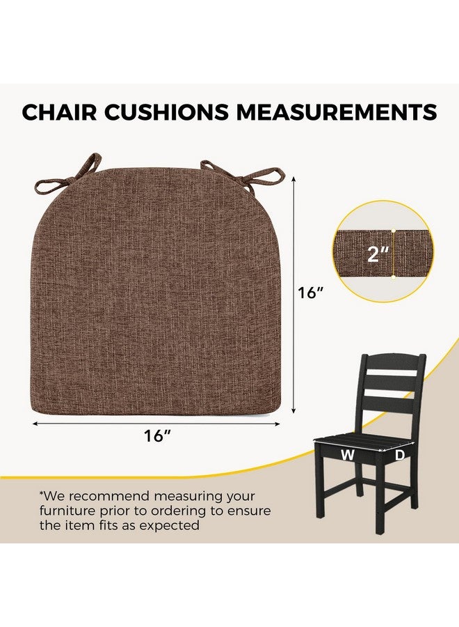 downluxe downluxe Indoor Chair Cushions for Dining Chairs, Soft and Comfortable Textured Foam Kitchen Chair Pads with Ties and Non-Slip Backing, 16" x 16" x 2", Brown, 6 Pack  - Image 2