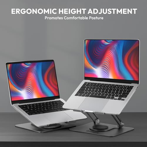 Amkette Ergo Hi-Rise V2 Laptop Stand 360 Rotation, Made with Premium Carbon Steel, Supports Up to 5kg Laptop, with Anti-Slip EVA Pads, Adjustable Height Laptop Stand Metal (Up to 27cm) - Image 5