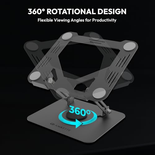 Amkette Ergo Hi-Rise V2 Laptop Stand 360 Rotation, Made with Premium Carbon Steel, Supports Up to 5kg Laptop, with Anti-Slip EVA Pads, Adjustable Height Laptop Stand Metal (Up to 27cm) - Image 3