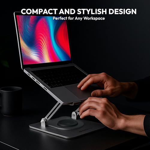 Amkette Ergo Hi-Rise V2 Laptop Stand 360 Rotation, Made with Premium Carbon Steel, Supports Up to 5kg Laptop, with Anti-Slip EVA Pads, Adjustable Height Laptop Stand Metal (Up to 27cm) - Image 4