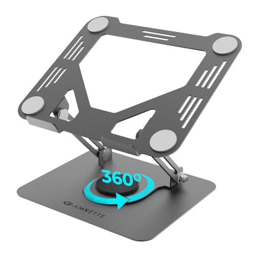 Amkette Ergo Hi-Rise V2 Laptop Stand 360 Rotation, Made with Premium Carbon Steel, Supports Up to 5kg Laptop, with Anti-Slip EVA Pads, Adjustable Height Laptop Stand Metal (Up to 27cm) - Image 1