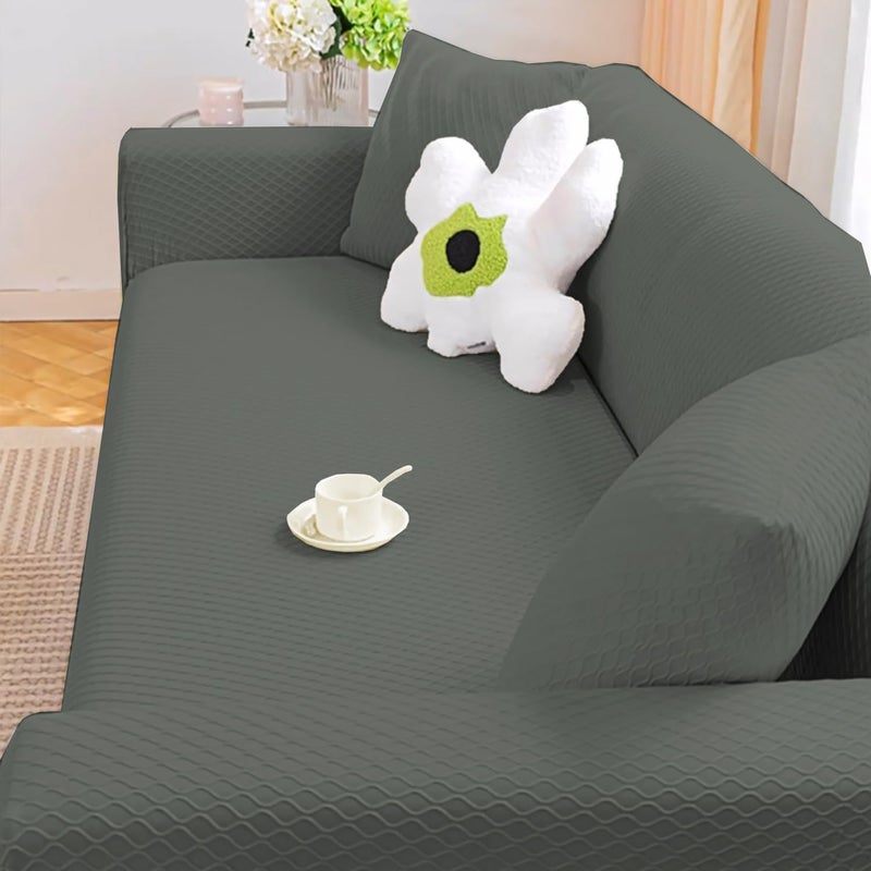 Lukzer غطاء أريكة جاكار عالمي 3 مقاعد من لوكزر مع 2 غطاء وسادة لمسة ناعمة مرنة قابلة للتمدد (رمادي داكن باستيل بنمط الماس المنحني/SC-150-03/180-230 سم) (220 غرام لكل متر مربع) - Image 4