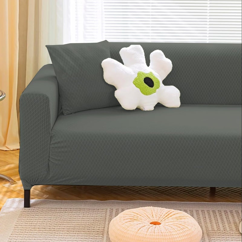 Lukzer غطاء أريكة جاكار عالمي 3 مقاعد من لوكزر مع 2 غطاء وسادة لمسة ناعمة مرنة قابلة للتمدد (رمادي داكن باستيل بنمط الماس المنحني/SC-150-03/180-230 سم) (220 غرام لكل متر مربع) - Image 3