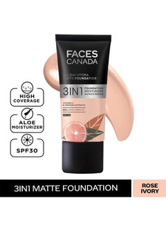 Facescanada Faces Canada All Day Hydra Matte Foundation ; 3In1 Foundation + Moisturizer + Spf 30 ; 24 Hr Aloe Hydration & Vitamin C ; 10Hr Long Wear ; Medium To High Buildable Coverage ; Rose Ivory 011 ; 25Ml  - Image 3