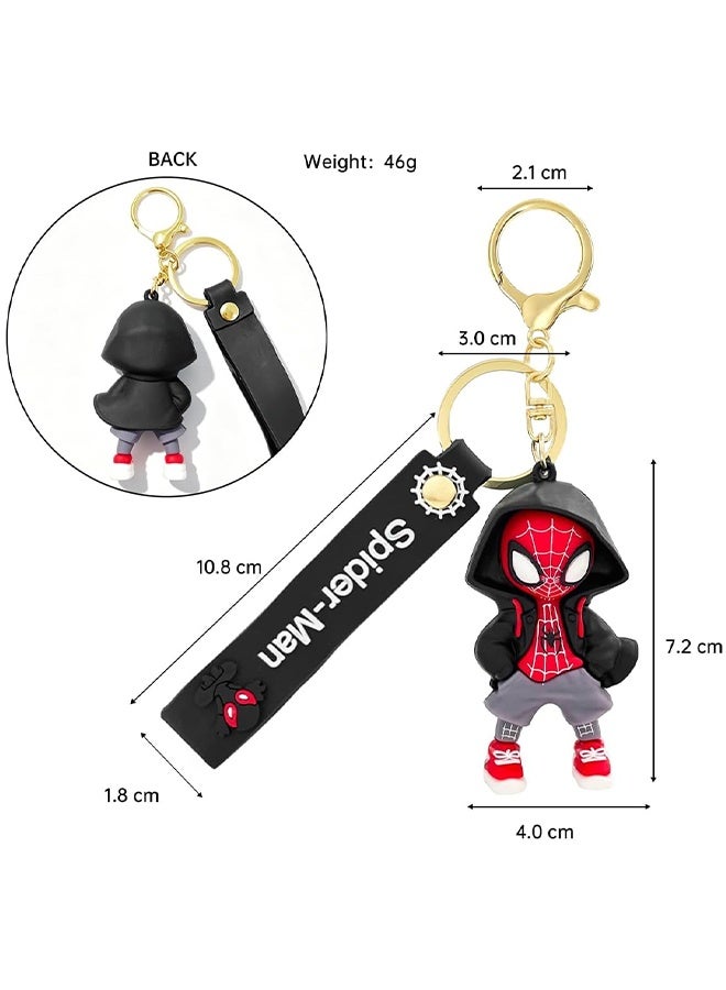 Wffo Cartoon Marvel Keychain -Keychain Gift for Boys, Cartoon Keychains Accessories Keyring Key Purse Backpack Car Charms - Good Evil Spider-Man - Black - Image 2
